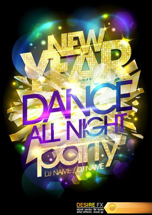 All night New Year party poster with chic golden headline - 18 EPS