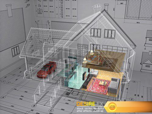 3D isometric view the residential house on architect - 5 UHQ JPEG