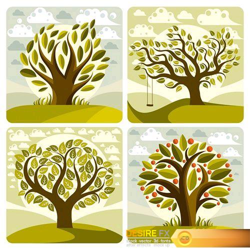 Art illustration of trees growing on beautiful meadow - 27 EPS