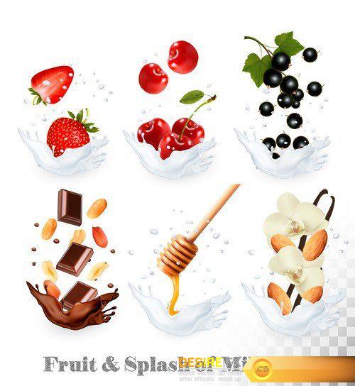 Fruit and berries in a splash of milk 1 - 5 EPS