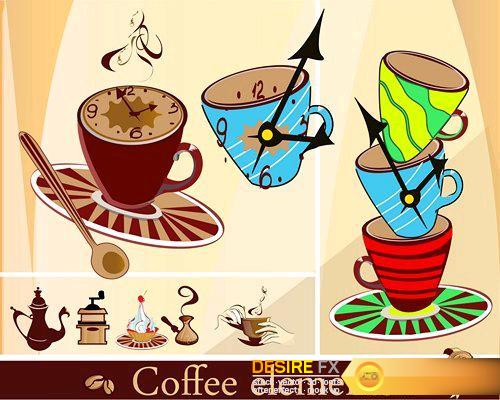 Abstract coffee cup with a cafe entrance and people - 21 EPS
