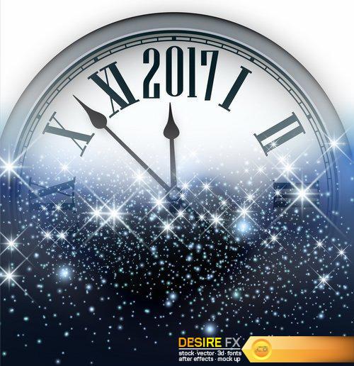 2017 New Year background with clock - 15 EPS
