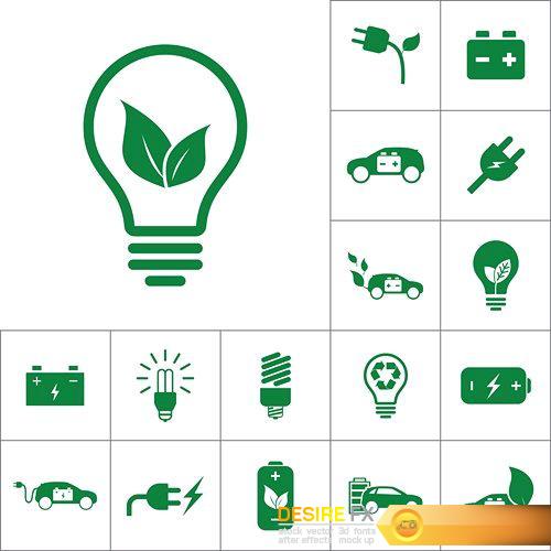 Battery icon, alternative energy set - 15 EPS