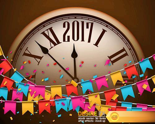2017 New Year background with clock - 20 EPS