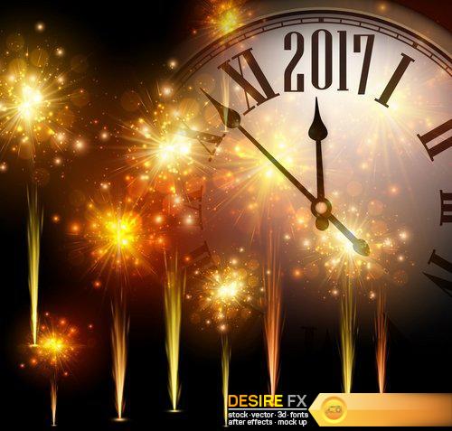 2017 New Year background with clock - 15 EPS