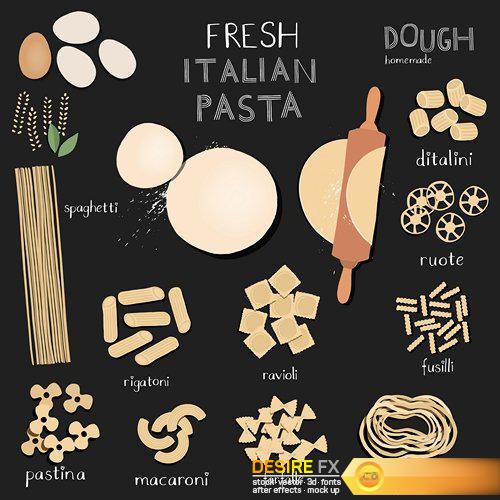 All kinds of pasta illustration and lettering - 15 EPS