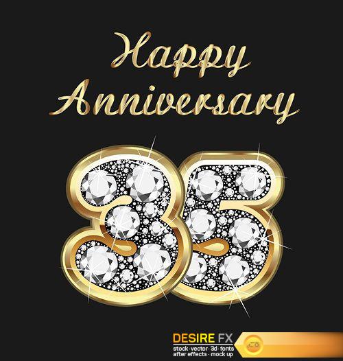 Anniversary birthday in gold and diamonds - 13 EPS