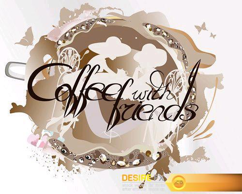 Abstract coffee cup with a cafe entrance and people - 21 EPS