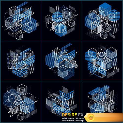 Abstract designs with 3d linear mesh shapes - 33 EPS