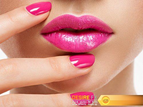 Beautiful woman face with pink makeup of eyes and nails - 11 UHQ JPEG