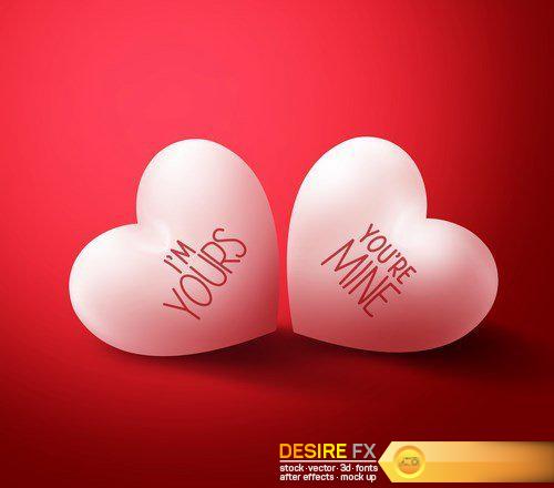 3D Realistic White and Red Heart - 25 EPS