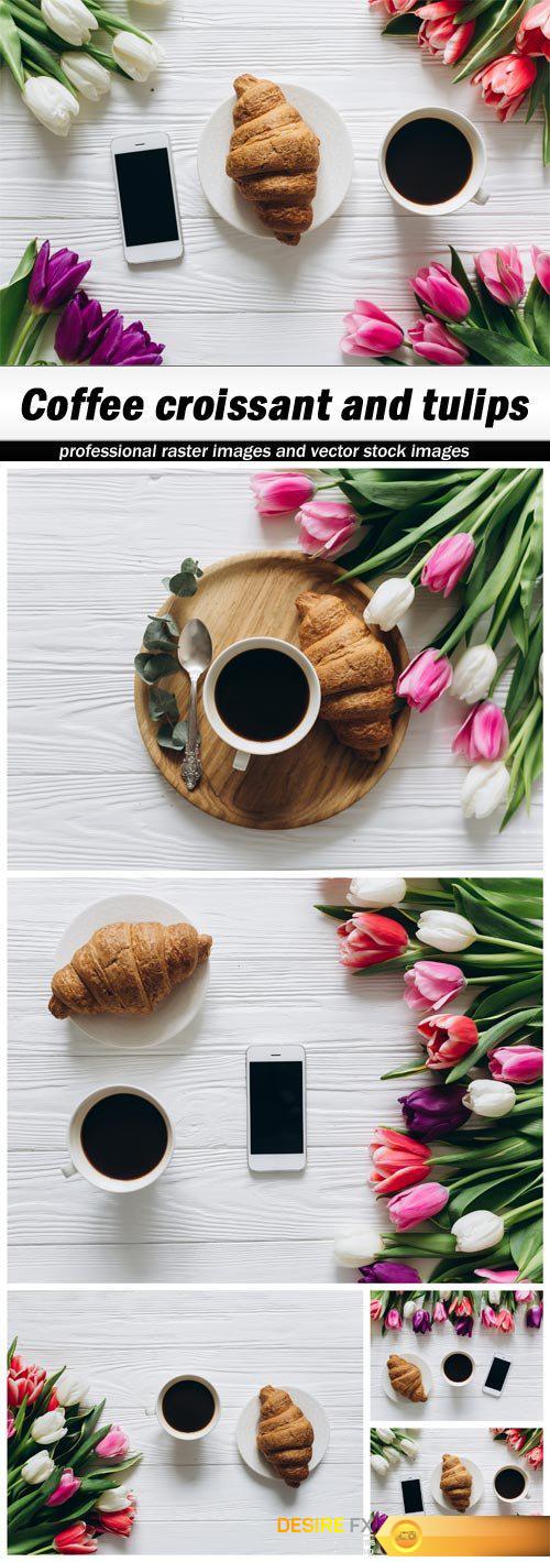 Coffee croissant and tulips - 5 UHQ JPEG