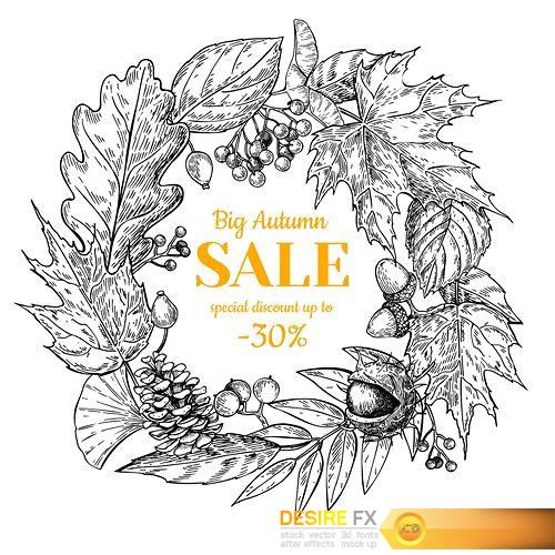 Autumn sale vector gold banner with leaves - 14 EPS