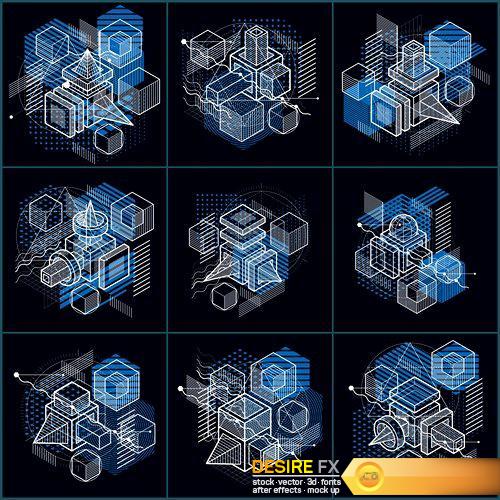 Abstract designs with 3d linear mesh shapes - 33 EPS
