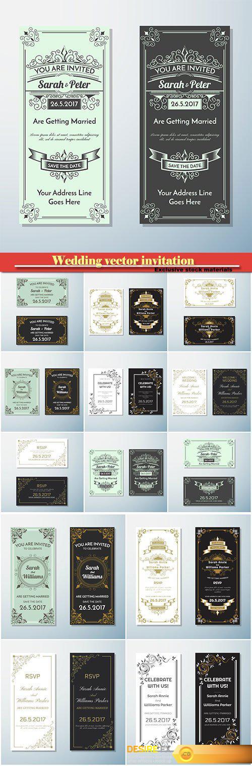 Wedding vector invitation vintage flyer background design template