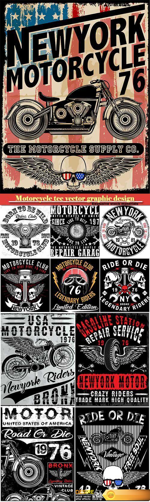 Motorcycle tee vector graphic design, motorcycle label t-shirt design with illustration