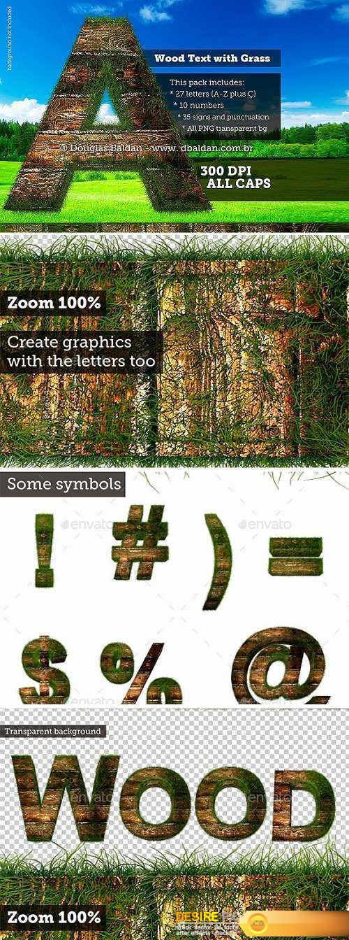 3D Wood Alphabet Text with Grass - 1243601