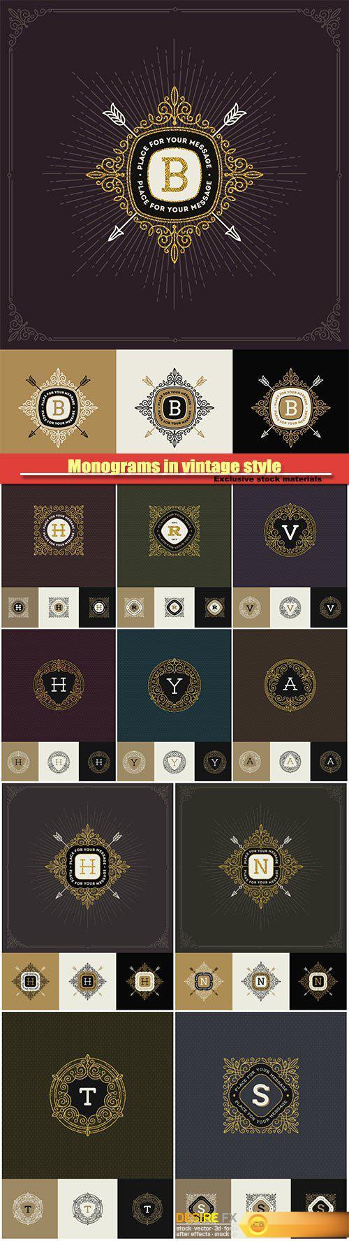 Monograms in vintage style, vector illustration