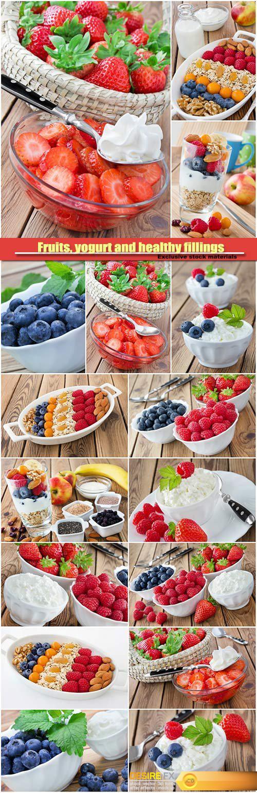 Fruits, yogurt and healthy fillings, fresh berries