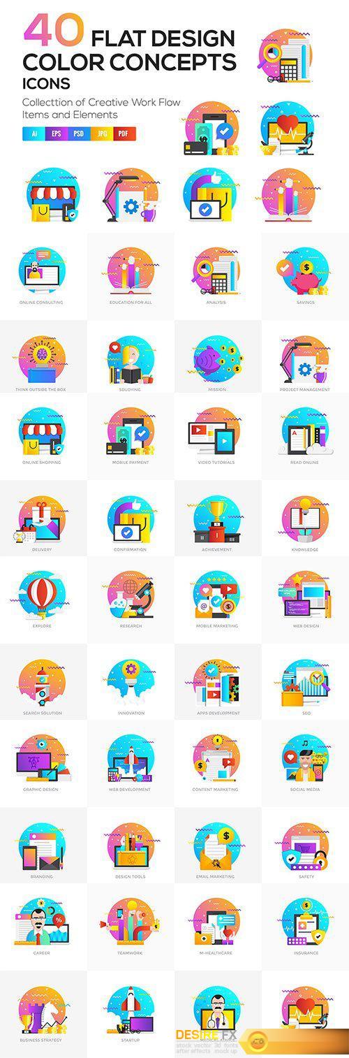 Set of Modern Flat Multi Color Conceptual icons