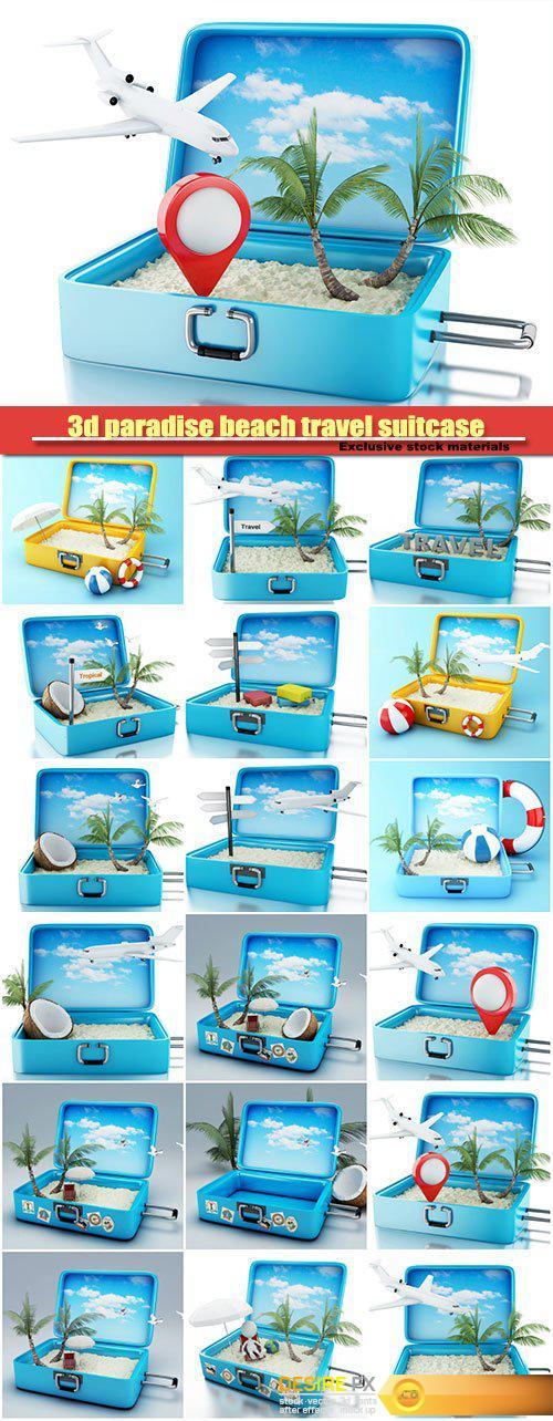 3d paradise beach travel suitcase