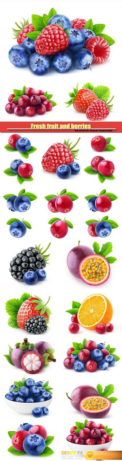 Fresh fruit and berries, blueberries and raspberries