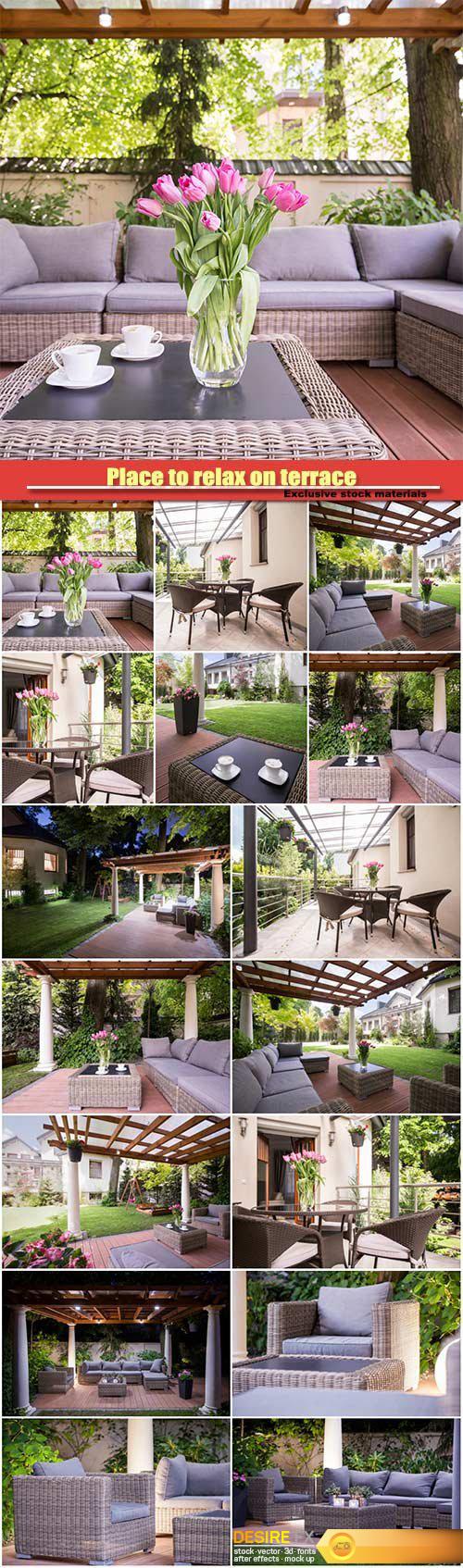 Place to relax on terrace, elegant rattan garden furnitures