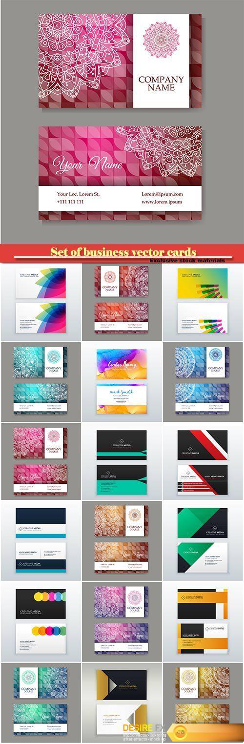 Set of business vector cards in retro style with mandala