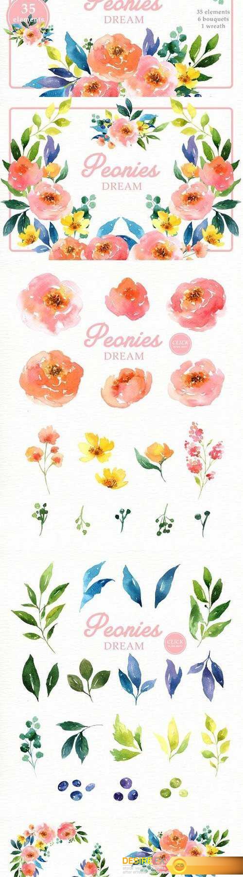 Peonies Dream Watercolor Clipart 1562528