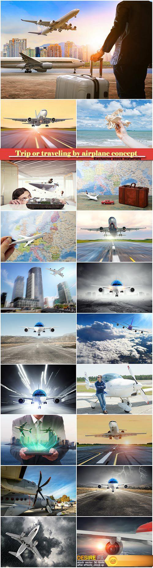 Trip or traveling by airplane concept