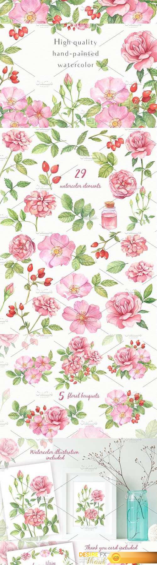 Wild Roses Watercolor Set - 1473950