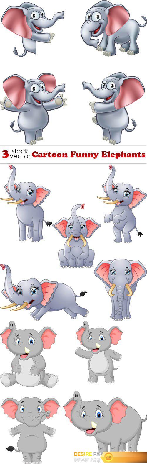Vectors - Cartoon Funny Elephants