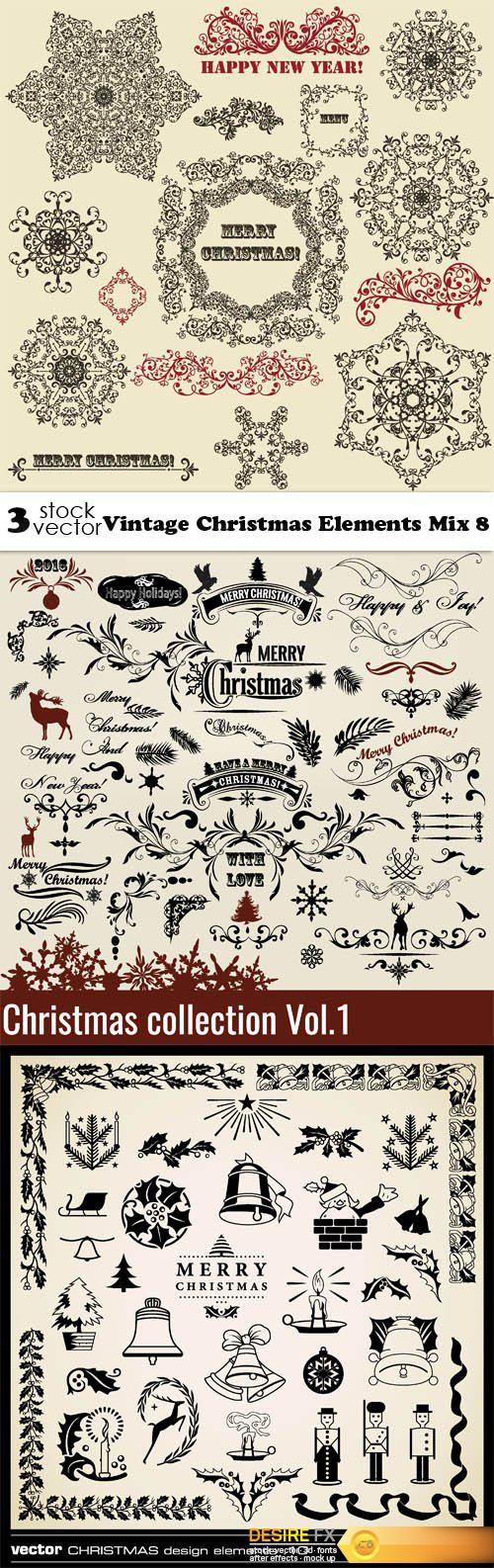 Vectors - Vintage Christmas Elements Mix 8