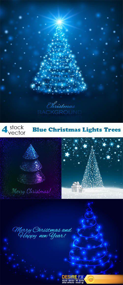 Vectors - Blue Christmas Lights Trees