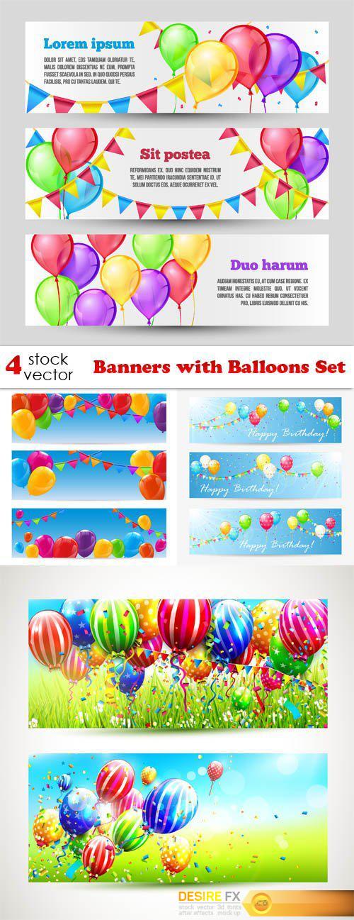 Vectors - Banners with Balloons Set