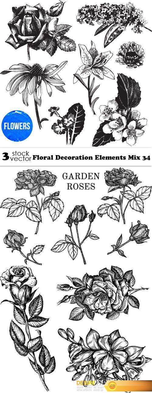 Vectors - Floral Decoration Elements Mix 34