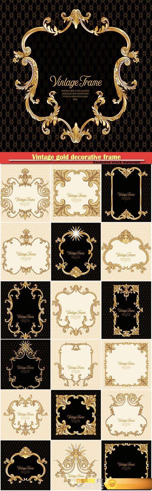 Vintage gold decorative frame in rococo style for menus, ads, advertisements, labels
