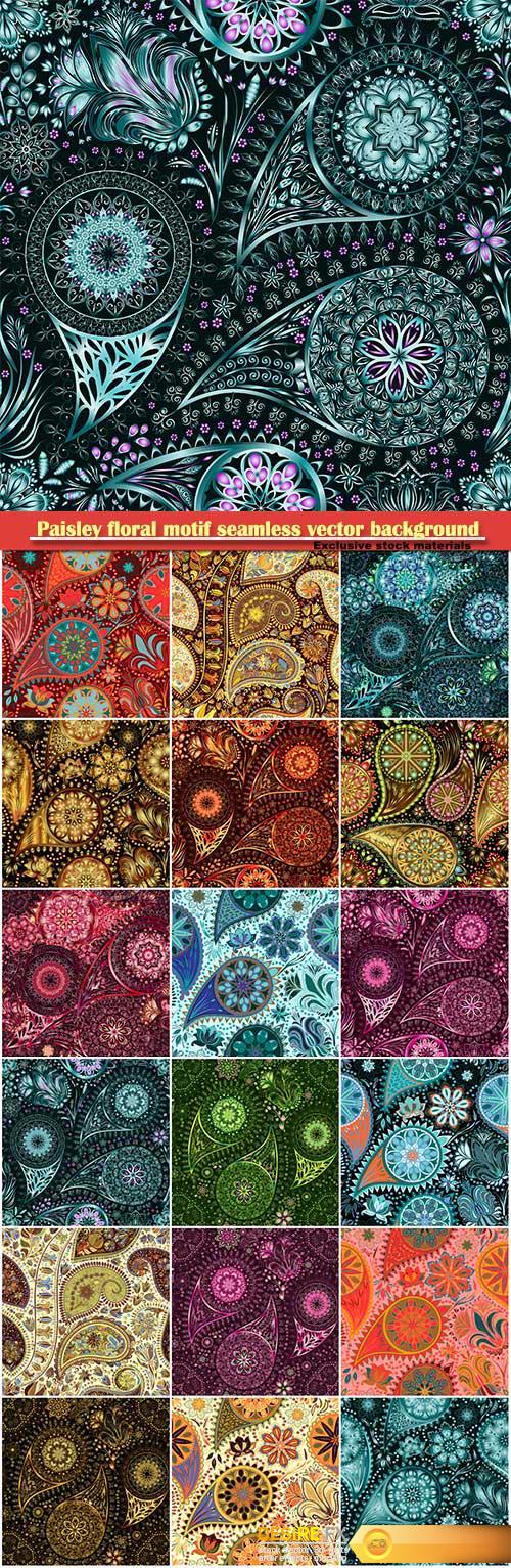 Paisley vintage floral motif ethnic seamless vector background
