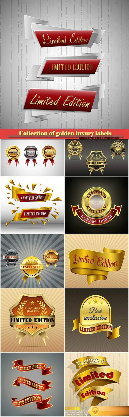 Collection of golden luxury labels in vector
