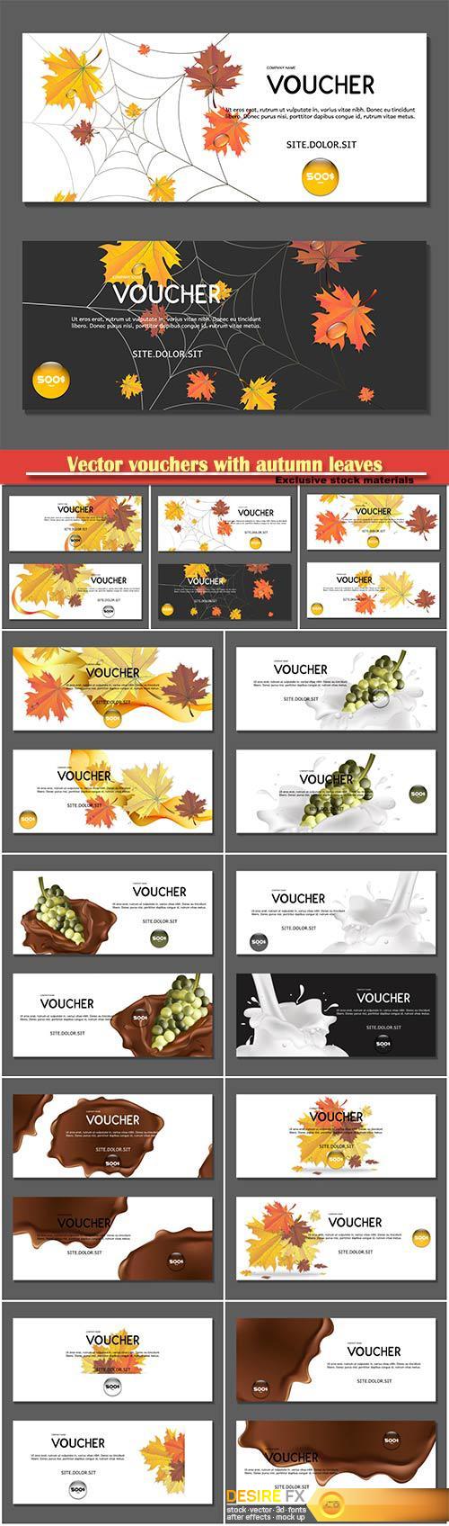 Vector vouchers with autumn leaves and grapes