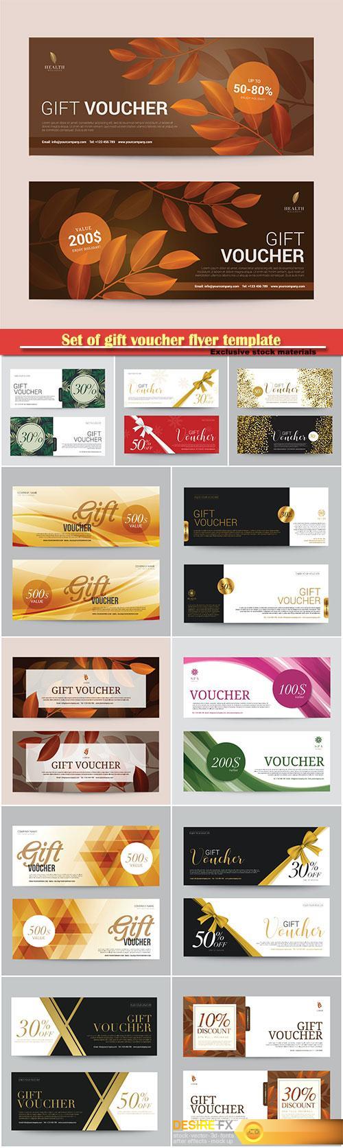Set of gift voucher flyer template, abstract background vector illustration