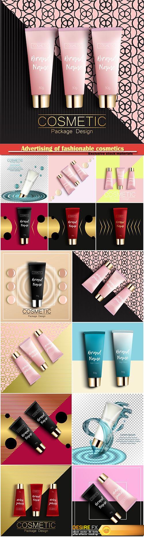 Advertising of fashionable cosmetics, realistic 3D template design cosmetics packaging