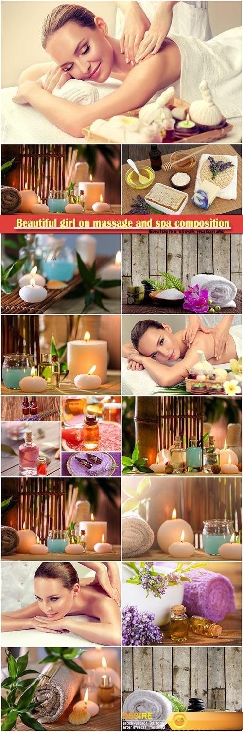 Beautiful girl on massage and spa composition