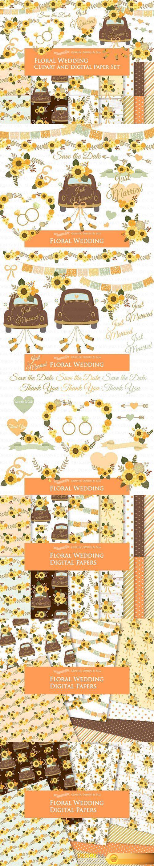 CM - Floral Wedding Clipart+Pattern set 1806814