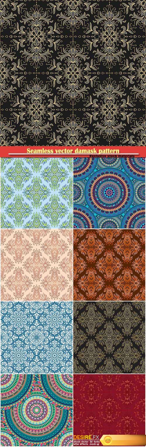 Seamless vector damask pattern, endless pattern with vintage mandala elements