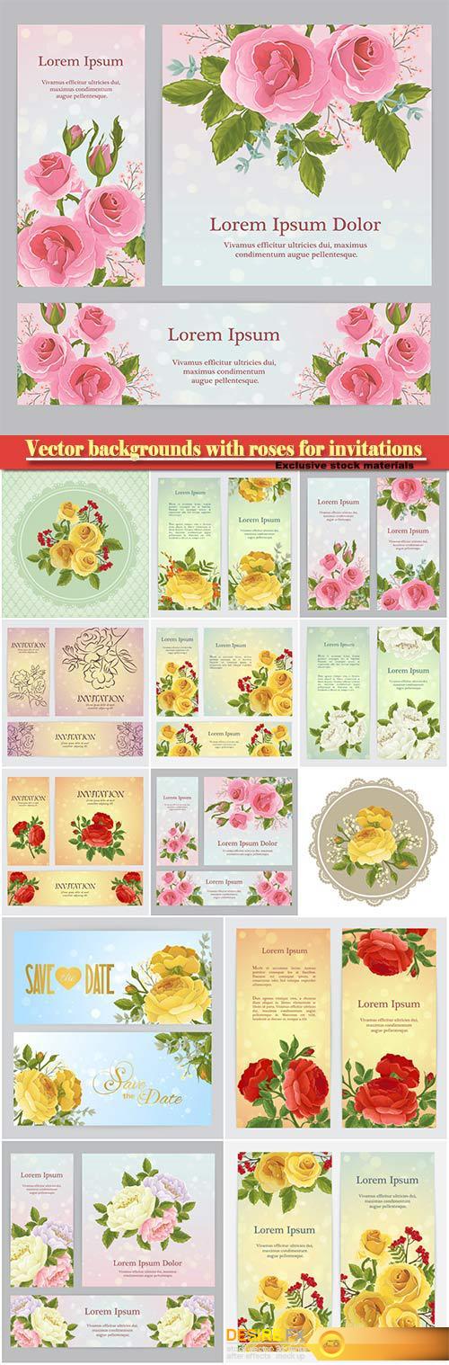 Vector backgrounds with roses for invitations