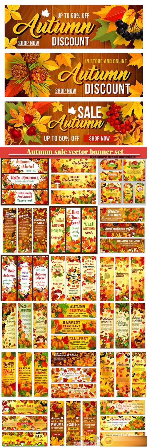 Autumn sale vector banner set of fall season discount price offer