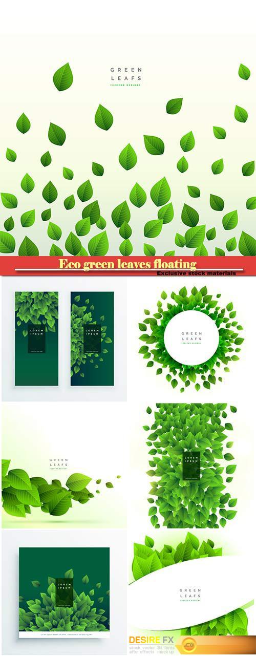 Eco green leaves floating on white vector background