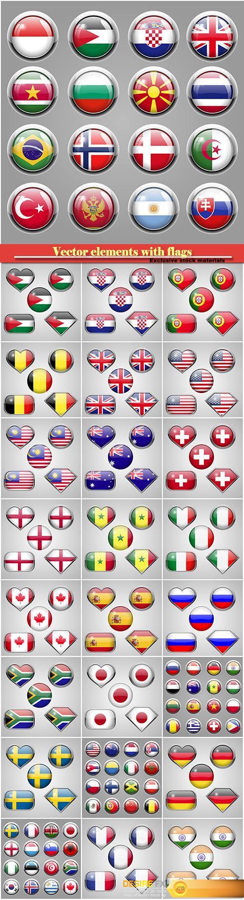Vector elements flags of different countries of the world