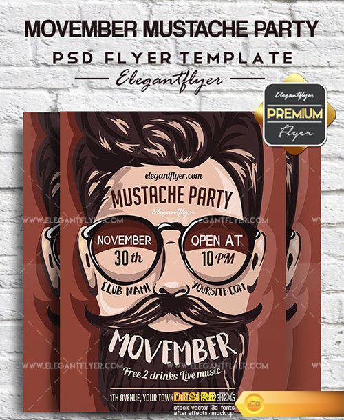 Movember Mustache Party – Flyer PSD Template + Facebook Cover